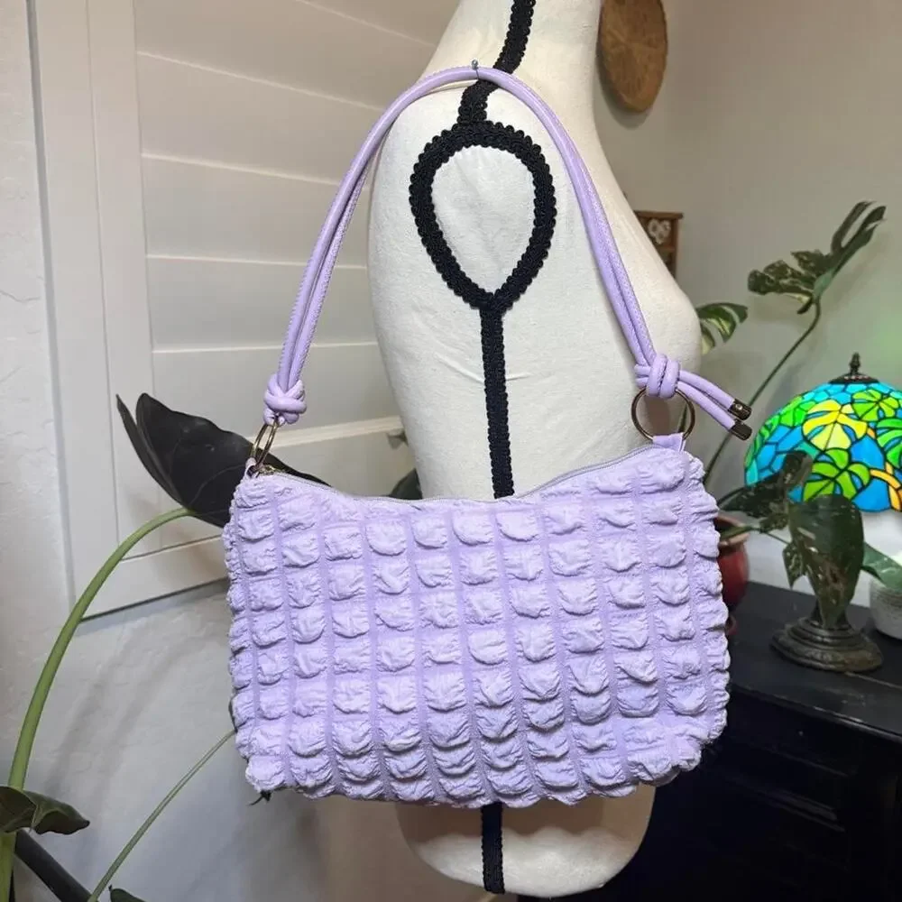 Y2K Lilac Purple Textured Shoulder Bag Knotted Strap Fairycore Purse